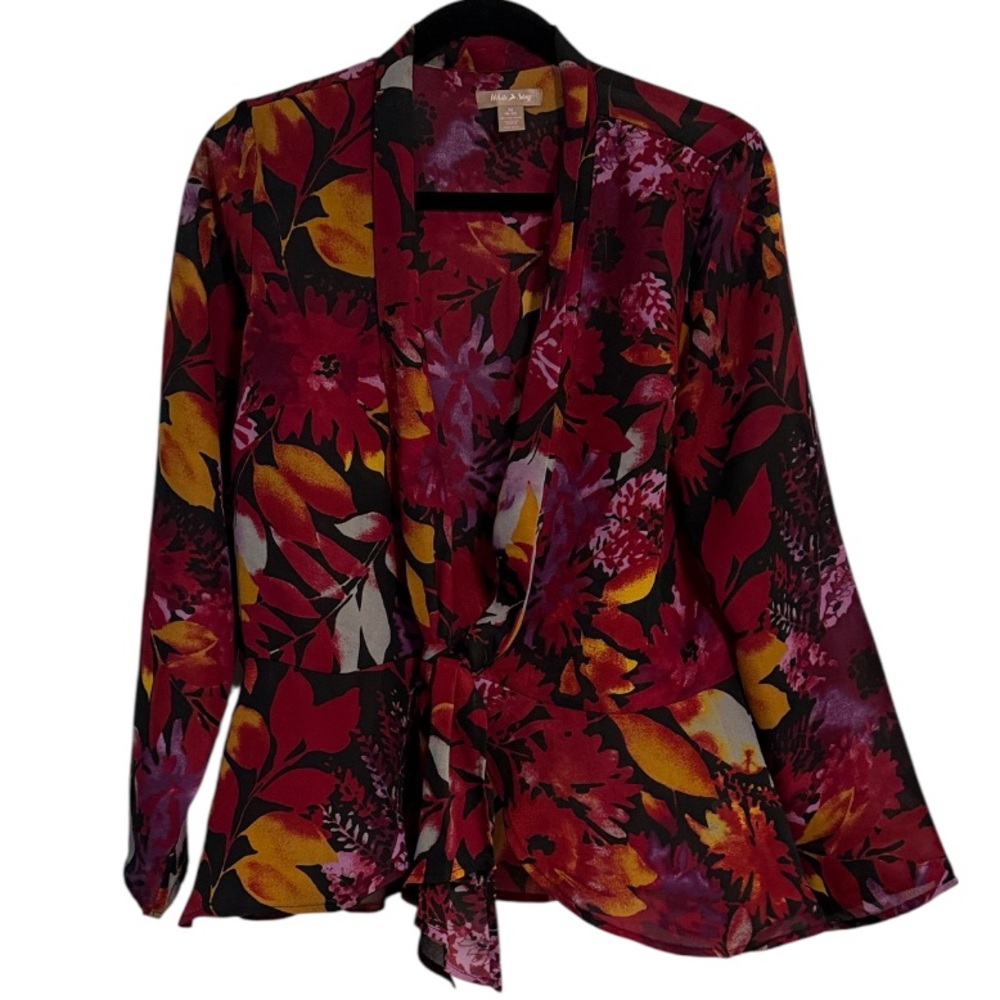 ☀️White Stag Vintage Floral Print Single Button Tie Front Semi-Sheer Blazer